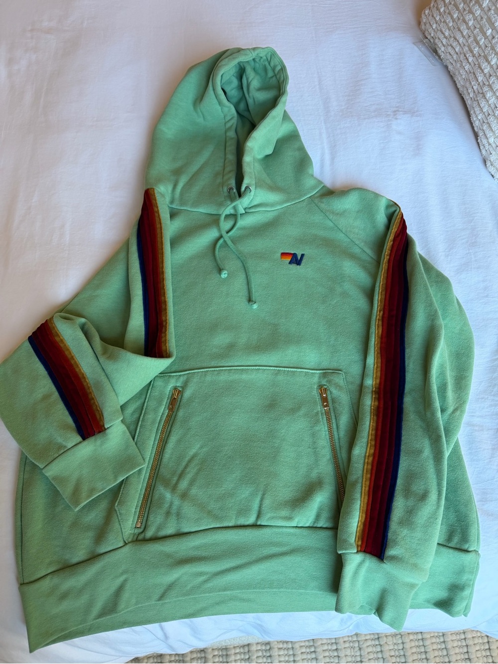 Aviator Nation 5-Stripe Zip Pocket Hoodie Green